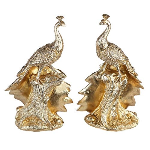 Casablanca Figur - Peacock - Poly, Gold mit Glitter 2 Fach Sortiert. - auf Baumstamm Base stehend