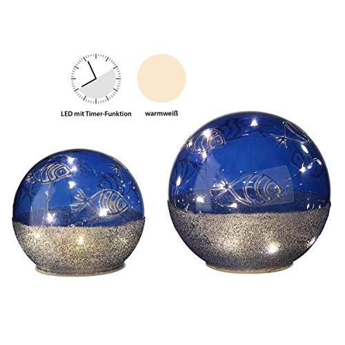 Casablanca LED Leuchtkugel - Fische - blau/Weiss - Glas,15LEDs,Timer 6h/18h,für 3xAA Batterien