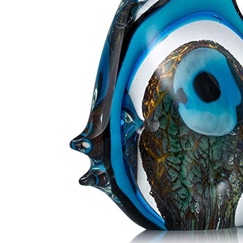 GaLon Glasskulptur, Blaue gestreifte Tropische Fisch-Ornamente - geeignet für die Verlegung im Wohnzimmer, Esszimmer, Arbeitszimmer, Flurlicht, häusliche Umgebung in Einer flachen Position