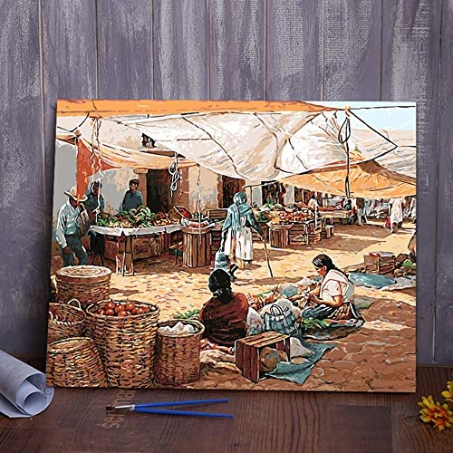 Yyboo DIY Malen Nach Zahlen Digitale Leinwand Ölgemälde Geschenk Erwachsene Kinder Kits Home Decorators - Casablanca Market (Ohne Rahmen)