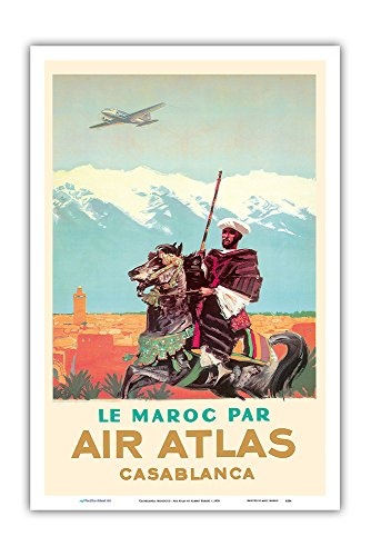 Pacifica Island Art Casablanca, Marokko - Atlas Air - Vintage Retro Fluggesellschaft Reise Plakat von Albert Brenet c.1950 - Kunstdruck - 31cm x 46cm