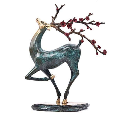 JINZHENGYAOYE Bronzed Deer Statue Figurine Neue Chinesischen Stil Reinem Kupfer Sikawild Ornament Dekoration Wohnzimmer Veranda Büro Modell Haus Handwerk Möbel (Deer Decor)