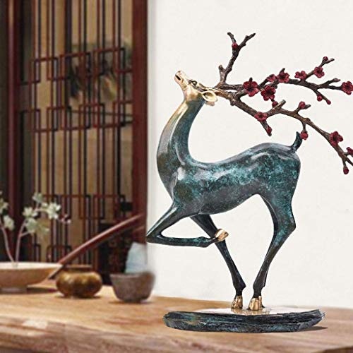 JINZHENGYAOYE Bronzed Deer Statue Figurine Neue Chinesischen Stil Reinem Kupfer Sikawild Ornament Dekoration Wohnzimmer Veranda Büro Modell Haus Handwerk Möbel (Deer Decor)