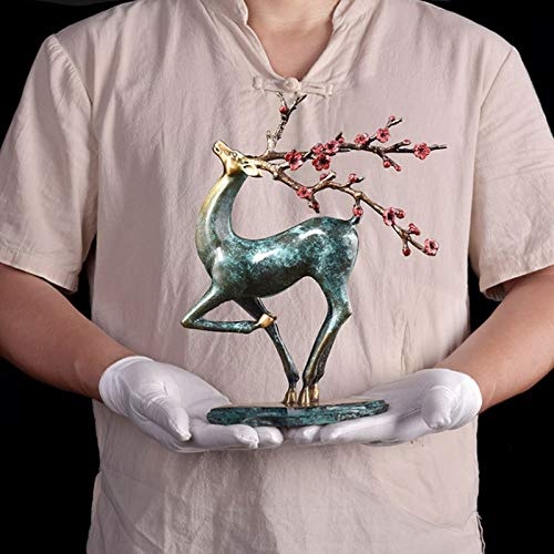 JINZHENGYAOYE Bronzed Deer Statue Figurine Neue Chinesischen Stil Reinem Kupfer Sikawild Ornament Dekoration Wohnzimmer Veranda Büro Modell Haus Handwerk Möbel (Deer Decor)