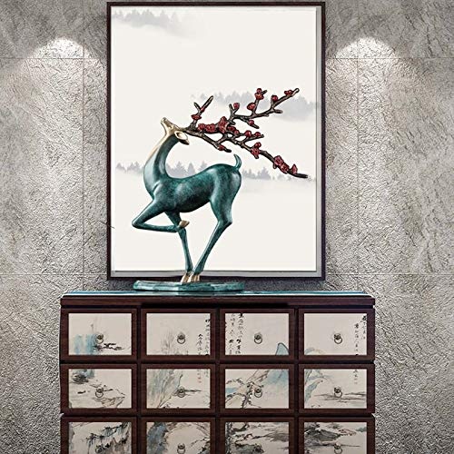 JINZHENGYAOYE Bronzed Deer Statue Figurine Neue Chinesischen Stil Reinem Kupfer Sikawild Ornament Dekoration Wohnzimmer Veranda Büro Modell Haus Handwerk Möbel (Deer Decor)