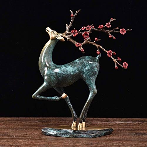 JINZHENGYAOYE Bronzed Deer Statue Figurine Neue Chinesischen Stil Reinem Kupfer Sikawild Ornament Dekoration Wohnzimmer Veranda Büro Modell Haus Handwerk Möbel (Deer Decor)