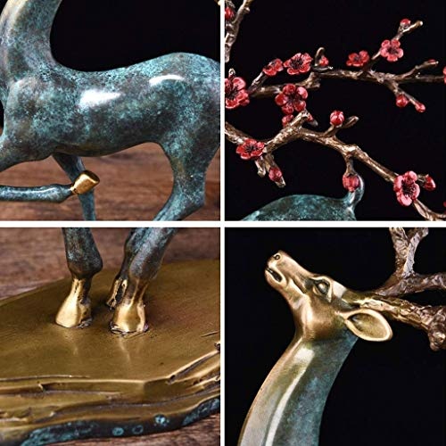 JINZHENGYAOYE Bronzed Deer Statue Figurine Neue Chinesischen Stil Reinem Kupfer Sikawild Ornament Dekoration Wohnzimmer Veranda Büro Modell Haus Handwerk Möbel (Deer Decor)