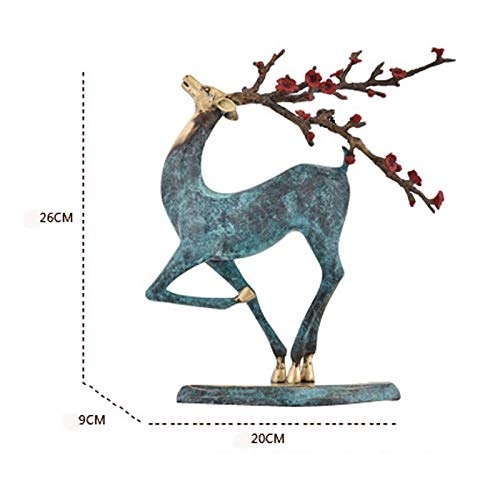 JINZHENGYAOYE Bronzed Deer Statue Figurine Neue Chinesischen Stil Reinem Kupfer Sikawild Ornament Dekoration Wohnzimmer Veranda Büro Modell Haus Handwerk Möbel (Deer Decor)