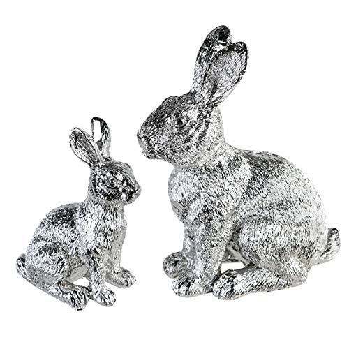 Casablanca Deko Hase Furry aus Poly mit Fellstruktur, Höhe: 16 cm, Breite: 7 cm, Tiefe: 14 cm, Silber, 1 Stück