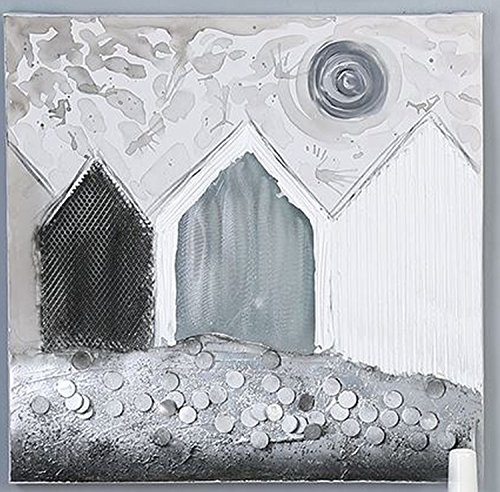 Ölbild "Village" Leinwand weiß / grau / silber