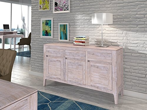 casamia Sideboard Anrichte Casablanca 3 Türen 3 Schubladen Akazie Weiß Washed One Size