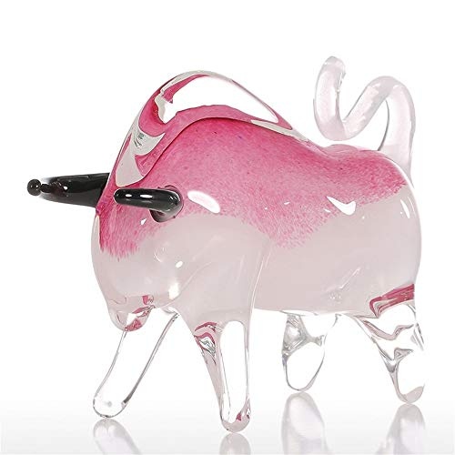 GaLon Glasskulptur, Pink Bull Home Decoration - Geeignet für die Flache Position der häuslichen Umgebung im Büro, Wohnzimmer, Esszimmer, Studie, Flurlicht