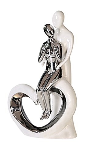 Casablanca 36152 Moderne Skulptur Romanze aus Keramik weiß/Silber Höhe 33,5 cm Breite 19,5 cm