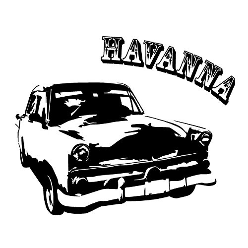 Wadeco Havanna Retro Fahrzeug Wandtattoo Wandsticker Wandaufkleber 35 Farben verschiedene Größen, 48cm x 39cm, schwarz