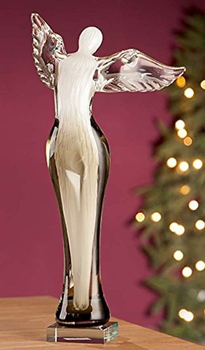 GILDE Glas Artskulptur Engel Angelica klar/Weiss / grau Sockel durchgef. mundge L = 18 x B = 21 x H = 43 cm