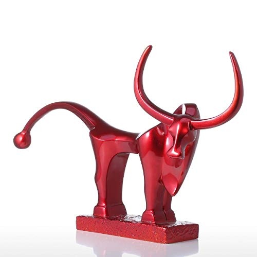 CYHY Skulptur, langschwänziger Red Bull - Moderne Skulptur aus Harz - 49cm - geeignet für Flache Position im Wohnzimmer, Esszimmer, Arbeitszimmer, Flur helles Umfeld