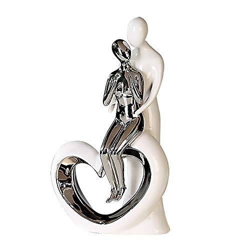 Moderne Skulptur Romanze aus Keramik weiß/silber Höhe 33,5 cm Breite 19,5 cm