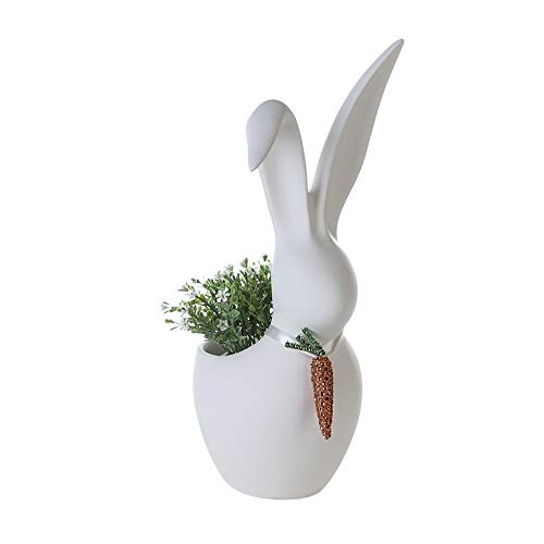 Casablanca - Übertopf - Blumentopf - Hase Blinky - Keramik - weiß - matt - mit Möhrenkette passend für Topf - Ø 11,5 cm