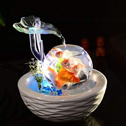 Skulpturen Wasser Ornamente,Hochzeitsgeschenke Wohnzimmer-Wasser-Dekoration Tv-schränke-Handwerk Keramik-Ornamente Tischbrunnen mit licht-Tischbrunnen 11Zoll