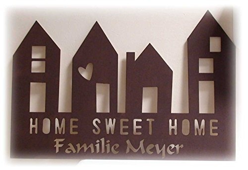 Maxi Design Sweet Home mit Namen graviert geschnitten FamilienSchild Haustür Holz personalisierte WandBilder Wunschfarbe