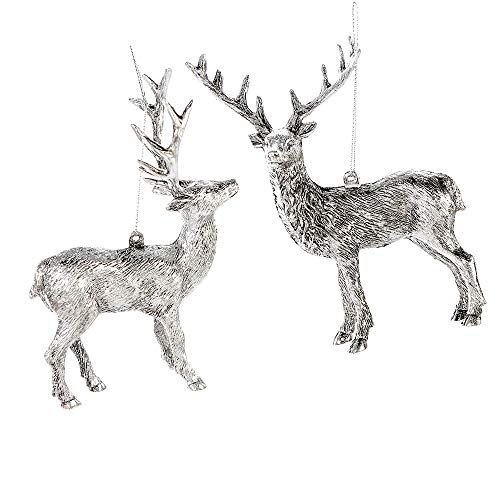 Casablanca Hänger Hirsch Deer aus Kunststoff mit Glitter, 14x11x5 cm, Silber, 2-Teiliges Set