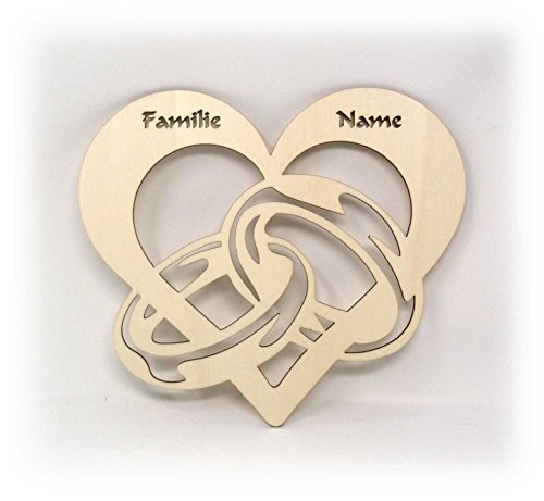 Partner Familienschild Türschild Herz Ringe mit Namen Geschenke für Verliebte Hochzeit Verlobung personalisiert