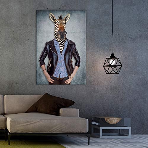 decomonkey Bilder Tiere Abstrakt 60x90 cm 1 Teilig Leinwandbilder Bild auf Leinwand Wandbild Kunstdruck Wanddeko Wand Wohnzimmer Wanddekoration Deko Zebra Porträt