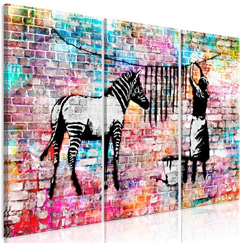 decomonkey Bilder Banksy 120x80 cm 3 Teilig Leinwandbilder Bild auf Leinwand Wandbild Kunstdruck Wanddeko Wand Wohnzimmer Wanddekoration Deko Street Art Graffiti Zebra