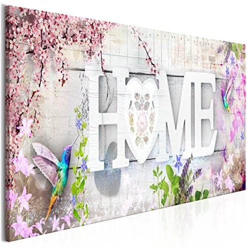 decomonkey Bilder Home Blumen Vogel 150x50 cm 1 TLG. Leinwandbilder Bild auf Leinwand Wandbild Kunstdruck Wanddeko Wand Wohnzimmer Wanddekoration Deko Haus