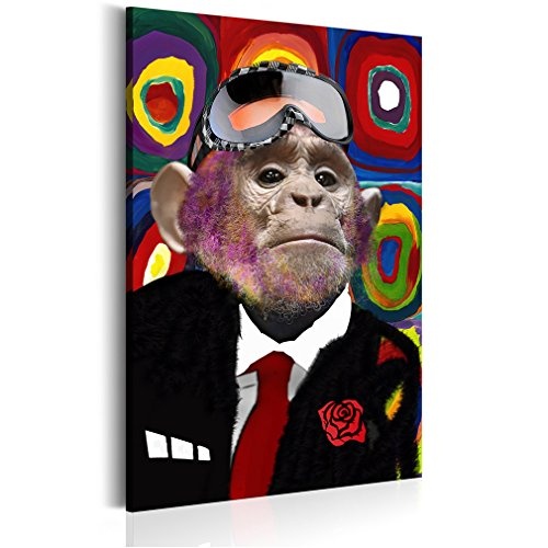 decomonkey Bilder AFFE 60x90 cm 1 Teilig Leinwandbilder Bild auf Leinwand Wandbild Kunstdruck Wanddeko Wand Wohnzimmer Wanddekoration Deko Porträt Monkey Tiere bunt