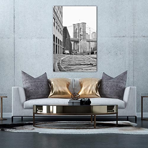 decomonkey Akustikbild New York 80x120 cm 1 Teilig Bilder Leinwandbilder Wandbilder XXL Schallschlucker Schallschutz Akustikdämmung Wandbild Deko leise Brooklyn Bridge Architektur