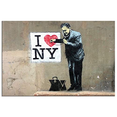 decomonkey Akustikbild Banksy 120x80 cm 1 Teilig Bilder Leinwandbilder Wandbilder XXL Schallschlucker Schallschutz Akustikdämmung Wandbild Deko leise NY New York Urban Graffiti
