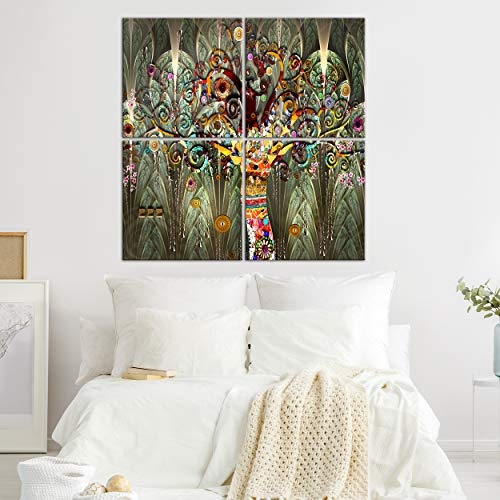 decomonkey Bilder Baum 40x40 cm 4 Teilig Leinwandbilder Bild auf Leinwand Vlies Wandbild Kunstdruck Wanddeko Wand Wohnzimmer Wanddekoration Deko Gustaw Klimt Abstrakt