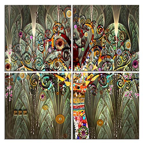 decomonkey Bilder Baum 40x40 cm 4 Teilig Leinwandbilder Bild auf Leinwand Vlies Wandbild Kunstdruck Wanddeko Wand Wohnzimmer Wanddekoration Deko Gustaw Klimt Abstrakt