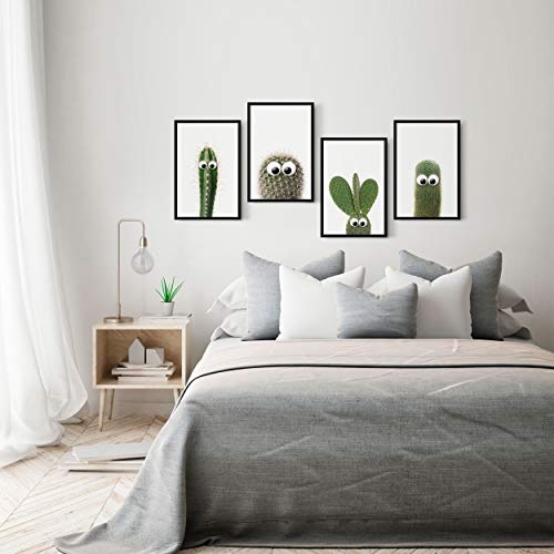 decomonkey | Poster 4er - Set schwarz-weiß Abstrakt Kunstdruck Wandbild Print Bilder Kunstposter Wandposter Posterset Blumen Kaktus Kinder Kinderzimmer Pflanzen