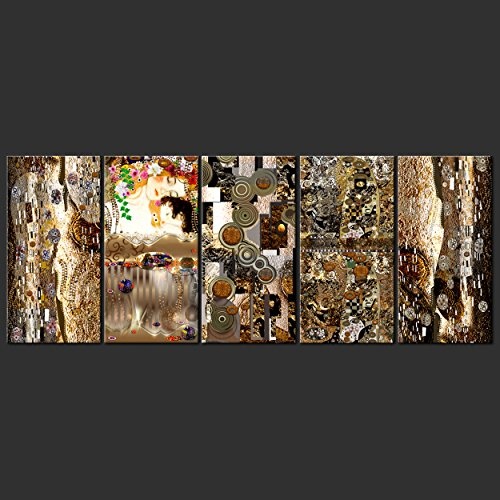 decomonkey Akustikbild Gustav Klimt Abstrakt 200x80 cm 5 Teilig Bilder Leinwandbilder Wandbilder XXL Schallschlucker Schallschutz Akustikdämmung Wandbild Deko leise Sezession Mutter und Kind