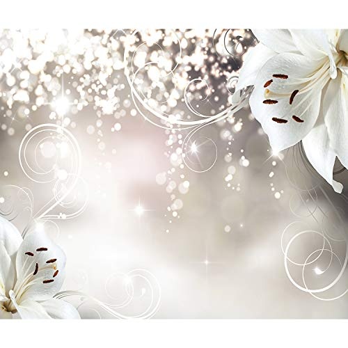 decomonkey | Fototapete Blumen Lilien Abstrakt 300x210 cm XL | Tapete | Wandbild | Wandbild | Bild | Fototapeten | Tapeten | Wandtapete | Wanddeko | Wandtapete | Orchidee weiß Abstrakt beige