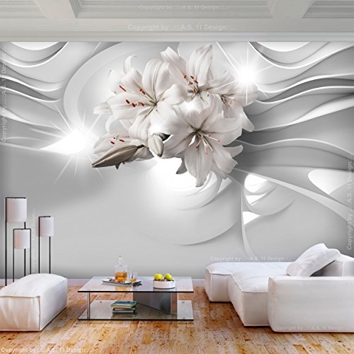 decomonkey | Fototapete Blumen Lilien 300x210 cm XL | Tapete | Wandbild | Wandbild | Bild | Fototapeten | Tapeten | Wandtapete | Wanddeko | Wandtapete | Abstrakt weiß 3d Effekt