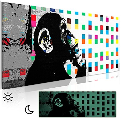 decomonkey Leinwand Bilder nachtleuchtend AFFE Banksy 120x40 cm Wandbilder Tag & Nacht Design Bilder mit 3D nachleuchtenden Farben Vlies Leinwand DKB0419alla1PS