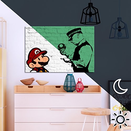 decomonkey Leinwand Bilder nachtleuchtend Banksy Mario...