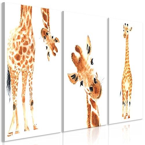 decomonkey Bilder Tiere 120x60 cm 3 Teilig Leinwandbilder Bild auf Leinwand Wandbild Kunstdruck Wanddeko Wand Wohnzimmer Wanddekoration Deko Giraffe weiß