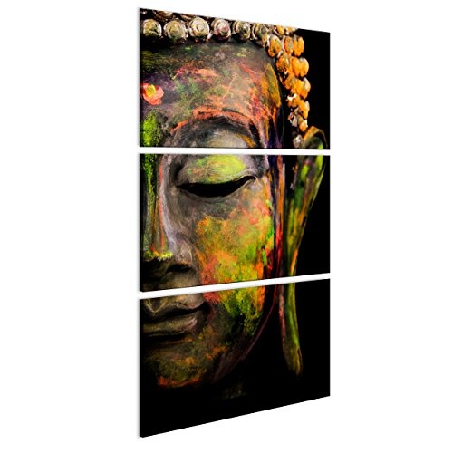 decomonkey Bilder Buddha 60x120 cm 3 Teilig Leinwandbilder Bild auf Leinwand Vlies Wandbild Kunstdruck Wanddeko Wand Wohnzimmer Wanddekoration Deko Buddhismus
