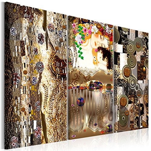decomonkey Bilder Gustav Klimt Abstrakt 135x90 cm 3 Teilig Leinwandbilder Bild auf Leinwand Vlies Wandbild Kunstdruck Wanddeko Wand Wohnzimmer Wanddekoration Deko Mutter und Kind
