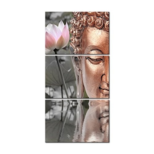 decomonkey Bilder Budda 60x120 cm 3 Teilig Leinwandbilder Bild auf Leinwand Vlies Wandbild Kunstdruck Wanddeko Wand Wohnzimmer Wanddekoration Deko Buddha Buddah Asien SPA Fengshui Lotus