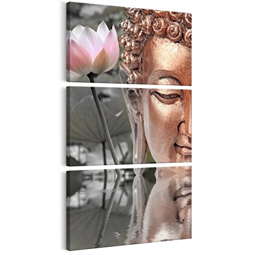 decomonkey Bilder Budda 60x120 cm 3 Teilig Leinwandbilder Bild auf Leinwand Vlies Wandbild Kunstdruck Wanddeko Wand Wohnzimmer Wanddekoration Deko Buddha Buddah Asien SPA Fengshui Lotus