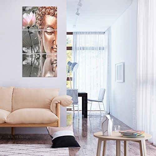 decomonkey Bilder Budda 60x120 cm 3 Teilig Leinwandbilder Bild auf Leinwand Vlies Wandbild Kunstdruck Wanddeko Wand Wohnzimmer Wanddekoration Deko Buddha Buddah Asien SPA Fengshui Lotus