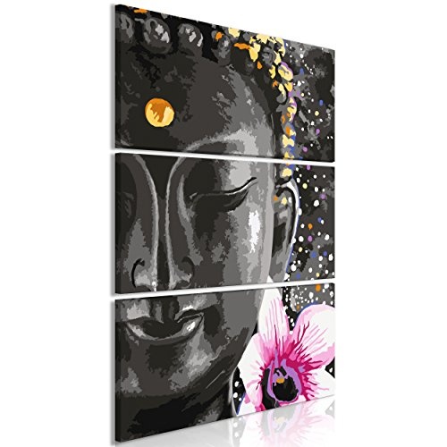 decomonkey Bilder Buddha Blumen 80x120 cm 3 Teilig Leinwandbilder Bild auf Leinwand Vlies Wandbild Kunstdruck Wanddeko Wand Wohnzimmer Wanddekoration Deko Orient Zen schwarz rosa