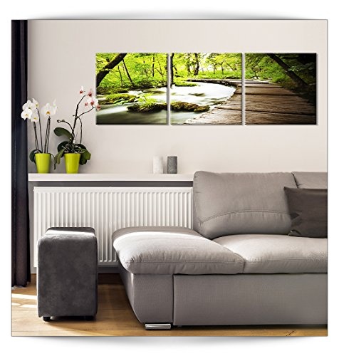 decomonkey Bilder Wald 150x50 cm 3 Teilig Leinwandbilder...