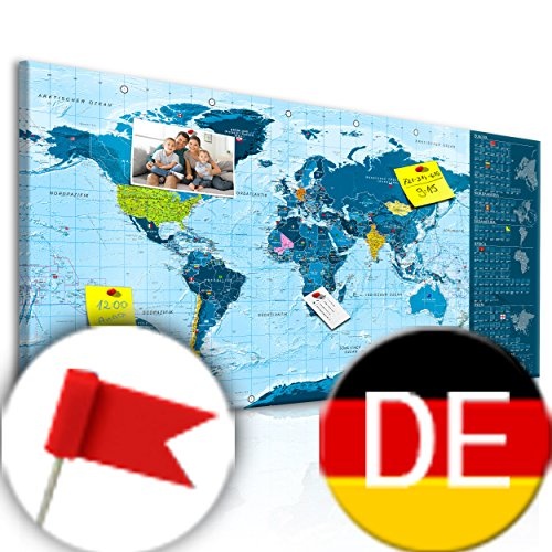 decomonkey Rubbelweltkarte Pinnwand DEUTSCH 90x45cm Weltkarte zum Rubbeln mit Fahnen/NationalfLaggen Rubbelkarte Full HD Scratch Off World Travel Map Landkarte inkl. 50 Markierfähnchen Pinnadeln