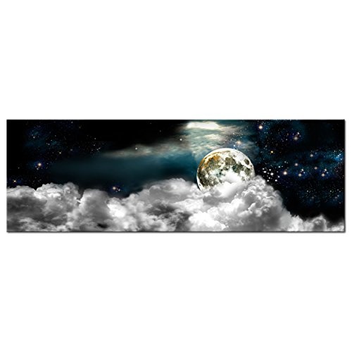 decomonkey Leinwand Bilder nachtleuchtend 135x45 cm 1 Teilig Wandbilder Tag & Nacht Design Bilder mit 3D nachleuchtenden Farben Vlies Leinwand Mond Himmel Sterne Nacht Wolken DKC0218alla1PXL